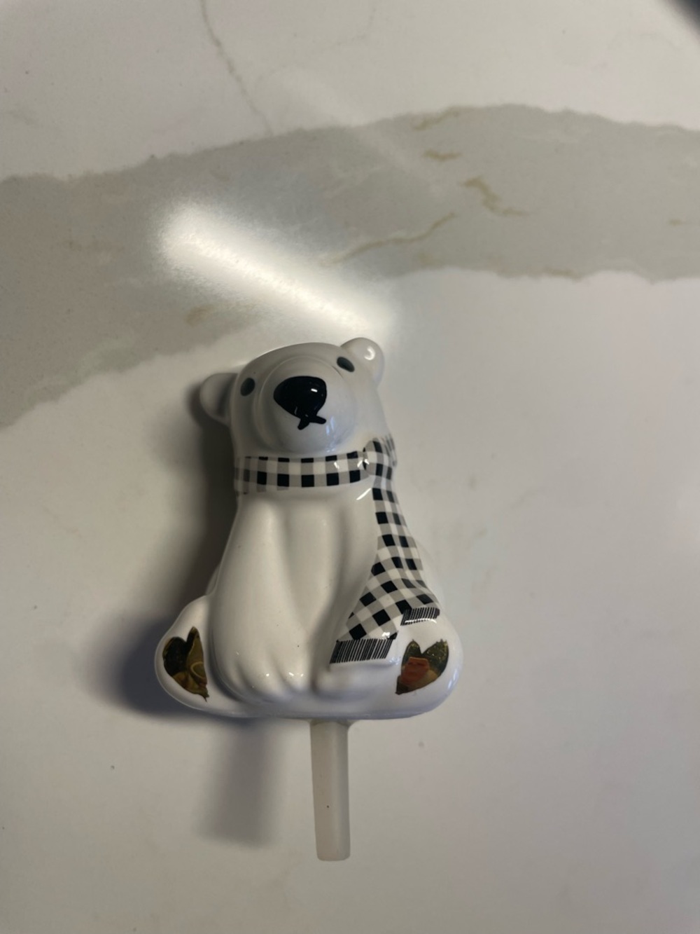 Nora Fleming Polar Bear Designer Mini - White with Black Plaid Scarf